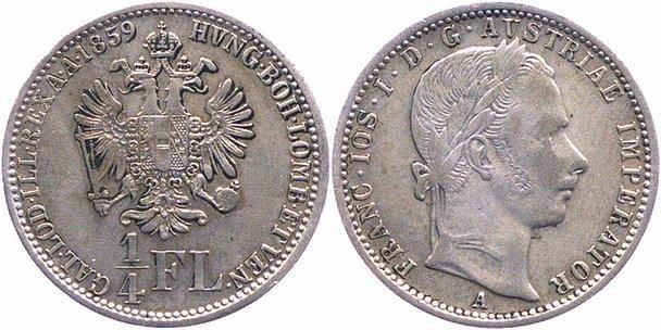 Foto Österreich Habsburg 1/4 Gulden 1859 A