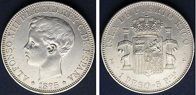 Foto 1 Silver Peso/1 Peso Plata .alfonso Xiii. Puerto Rico. 1895. Xf-/ebc-. Premium