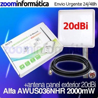 Foto Alfa Usb Wifi 2000mw Awus036nhr Panel 20dbi Wifislax Kit Antena Exterior Grande