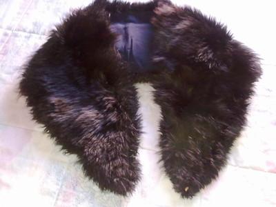 Foto Antiguo Gran Cuello, Echarpe De Piel En Pelo Negro Forrado Para Abrigo 108 Cms
