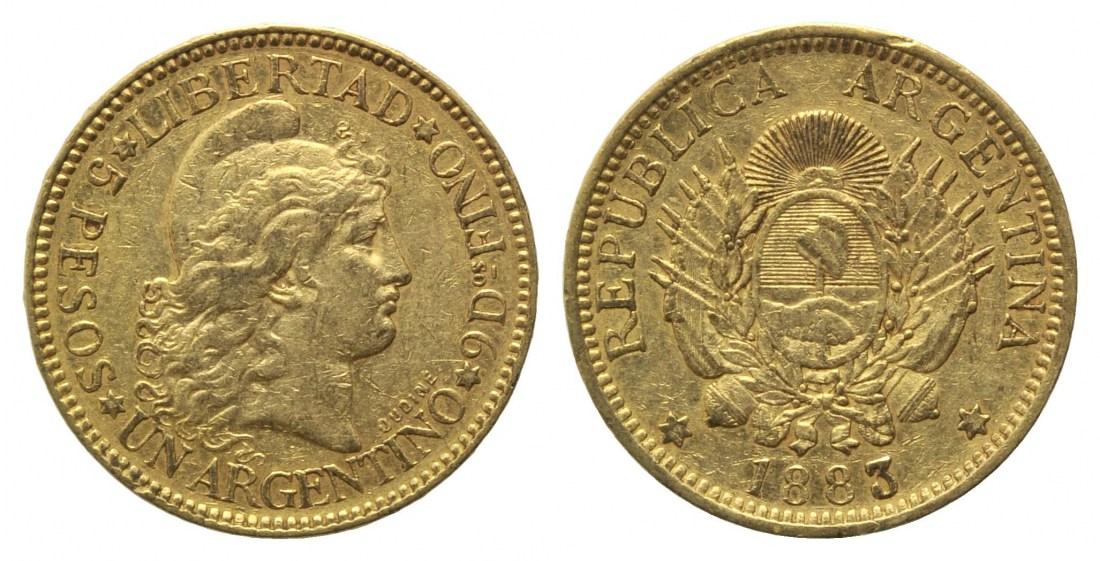 Foto Argentinien, 1 Argentino =5 Pesos 1883, 8,05g