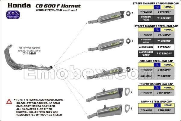 Foto Arrow - HONDA HORNET 600 2007-2011 STREET THUNDER Dark Aluminio ref: 71722AON