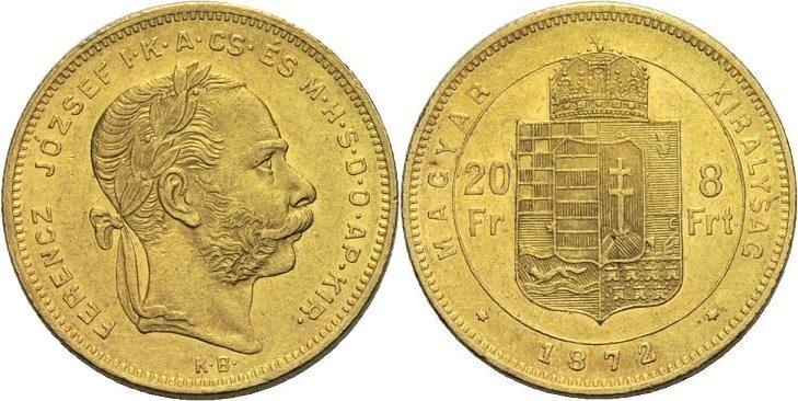 Foto Austria Ungarn Kremnitz 8 Forint Gold 1872