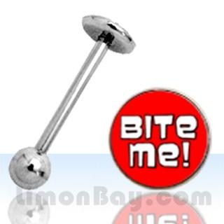 Foto Barbell lengua con logo 'Bite Me'