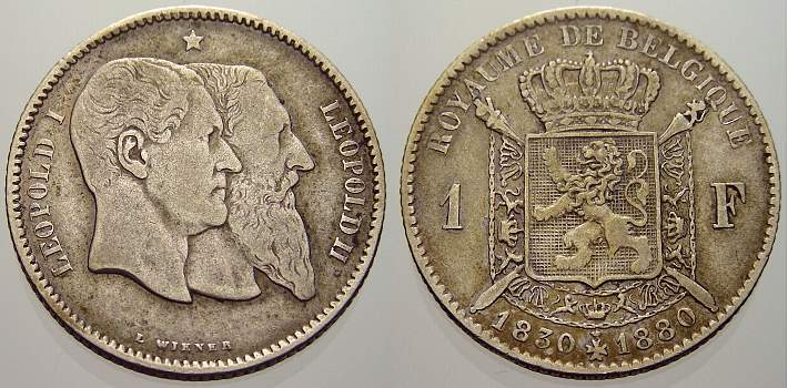 Foto Belgien, Königreich 1 Franc 1880