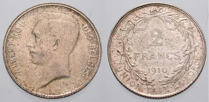 Foto Belgien, Königreich 2 Francs 1910