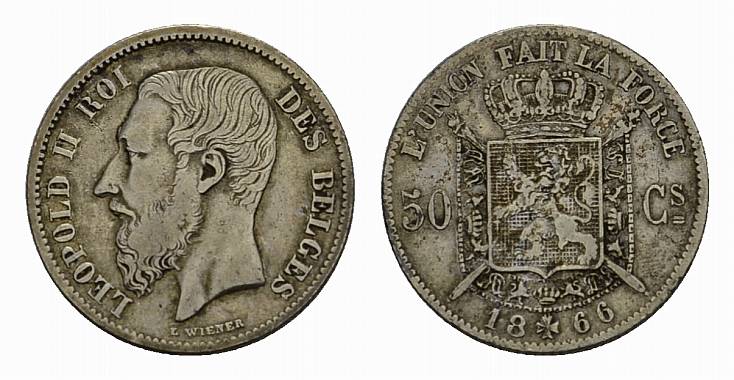 Foto Belgien, Königreich 50 Centimes 1866