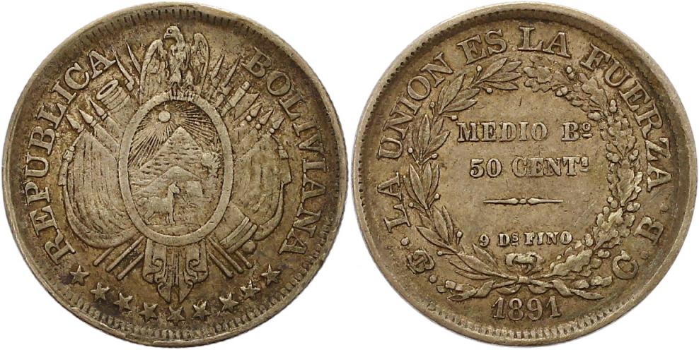 Foto Bolivien 50 Centavos 1891