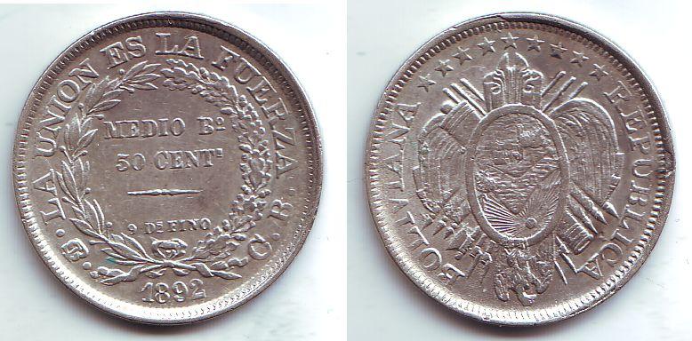 Foto Bolivien 50 Cents Medio 1892