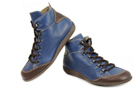 Foto bota de cordones azul y marrón