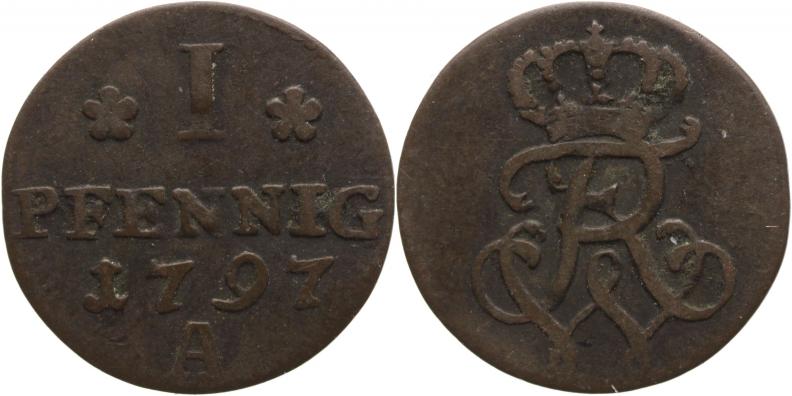 Foto Brandenburg-Preußen 1 Pfennig 1797 A
