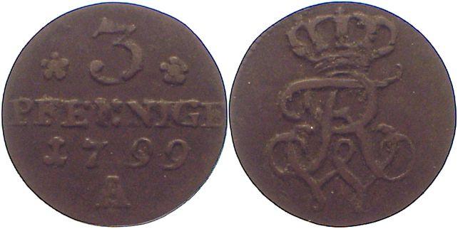 Foto Brandenburg-Preußen 3 Pfennig 1799 A