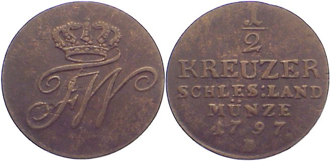 Foto Brandenburg-Preußen Cu 1/2 Kreuzer 1797 B