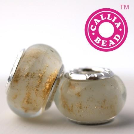 Foto Callia Bead Pack Of 2 White With Gold Speckles Glass European Bead