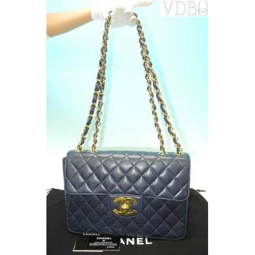 Foto Chanel 30CM Caviar Leather Maxi Navy Blue Handbag