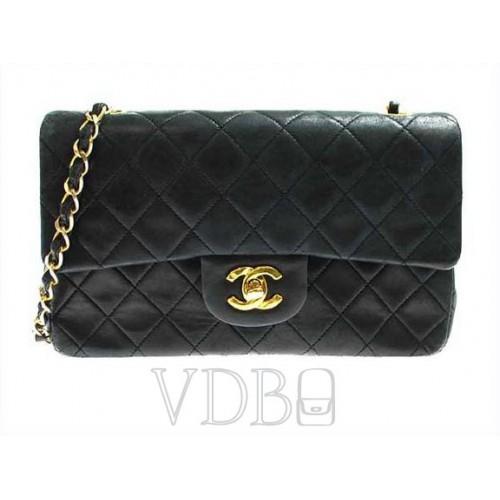 Foto Chanel Black Lambskin Gold Chain Shoulder Flap Bag - v219626069