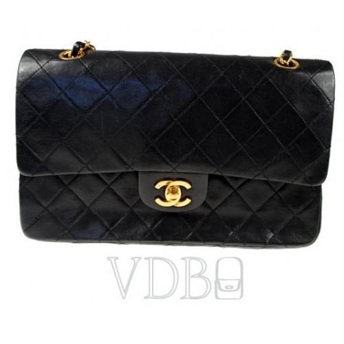 Foto Chanel Black Leather 2.55 Shoulder Bag Gold Chain logo CC