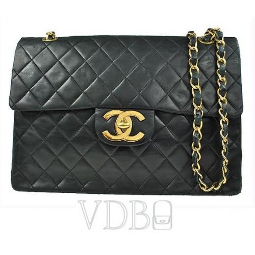 Foto Chanel Black Quilted Leather Shoulder Jumbo Bag Chain CC