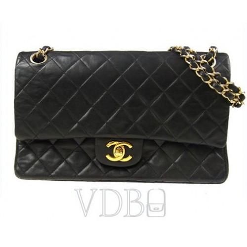Foto Chanel CC Black Leather CC 2.55 Gold Chain Shoulder Bag CC