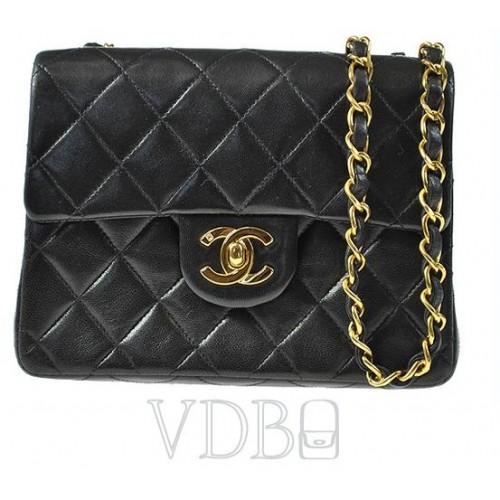 Foto Chanel Mini Black Leather Classic Vintage Timeless Flap Bag