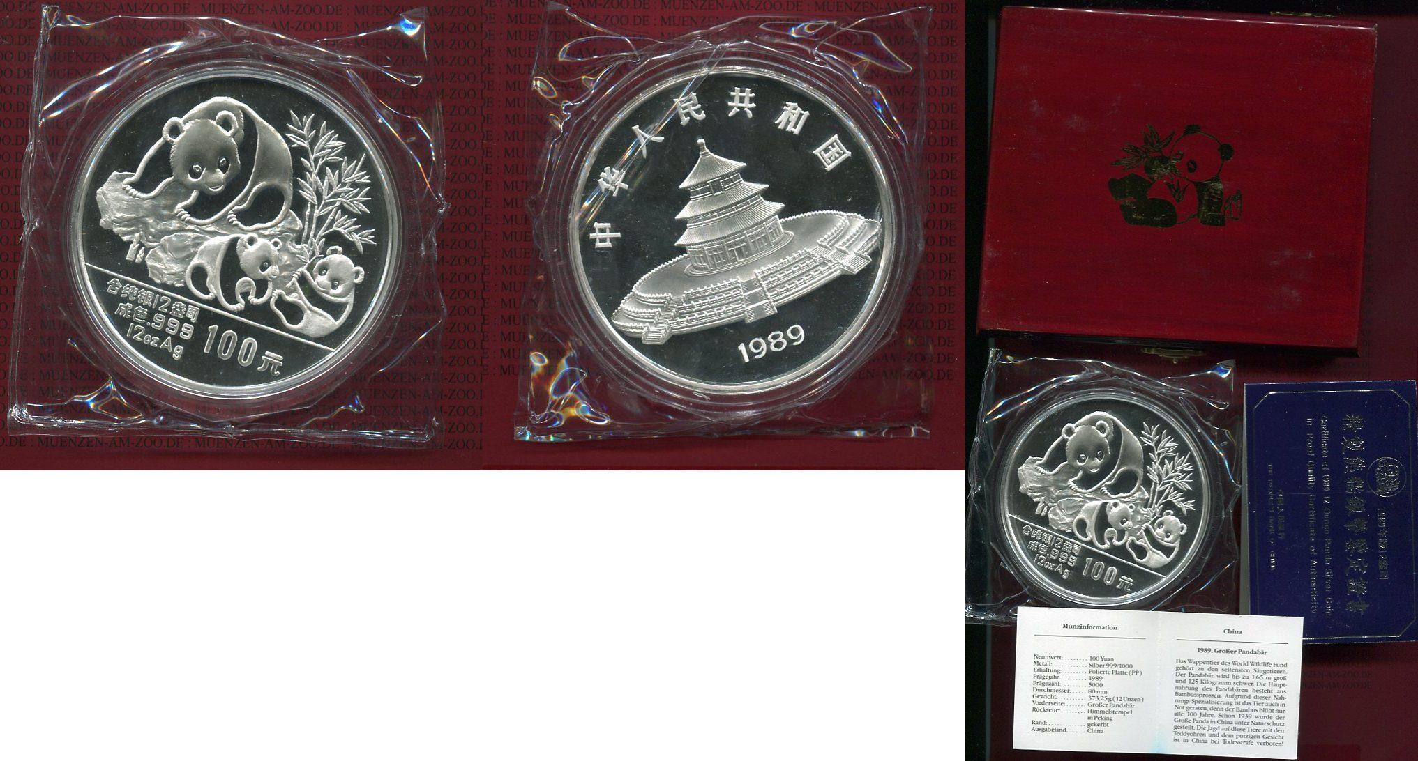 Foto China Volksrepublik Prc 100 Yuan 12 Unzen Silber Pp Ovp 1989
