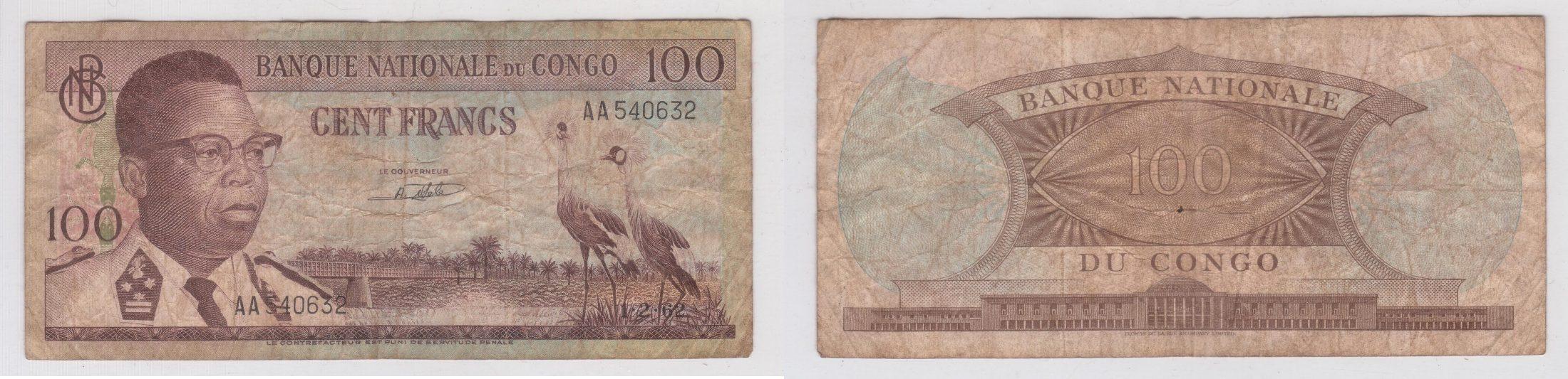 Foto Congo 100 Francs 1 2 1962