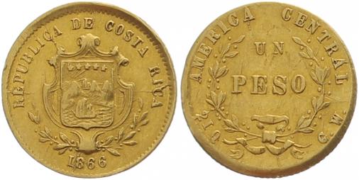 Foto Costa Rica Peso Gold 1866