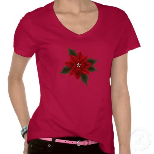 Foto Cuello en v nano de Hanes del Poinsettia rojo del Camisetas
