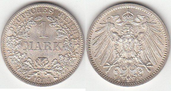 Foto Deutsches Kaiserreich 1 Mark 1914 A