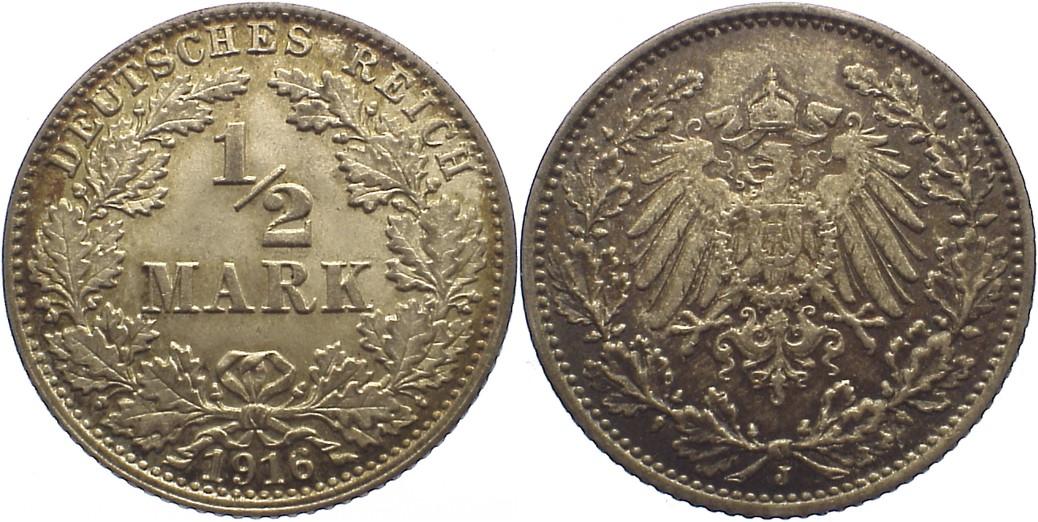 Foto Deutsches Kaiserreich 1871-1918 1/2 Mark 1916 J