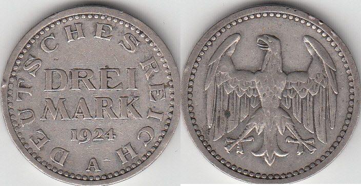 Foto Deutsches Reich, Weimarer Republik 3 Reichsmark 1924 A