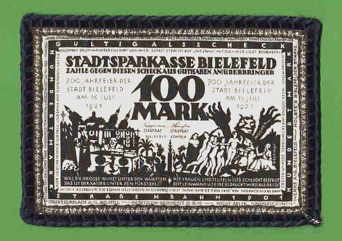 Foto Deutschland,Bielefeld 100 Mark,Leinen Borte:dkl blau u schw 1921