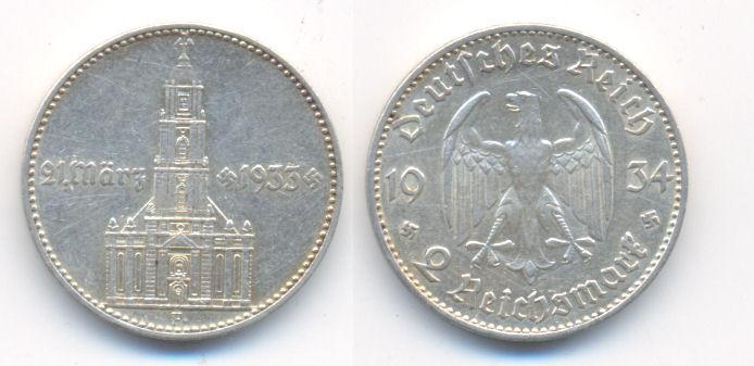Foto Drittes Reich: 2 Reichsmark Mit Datum 1934 F