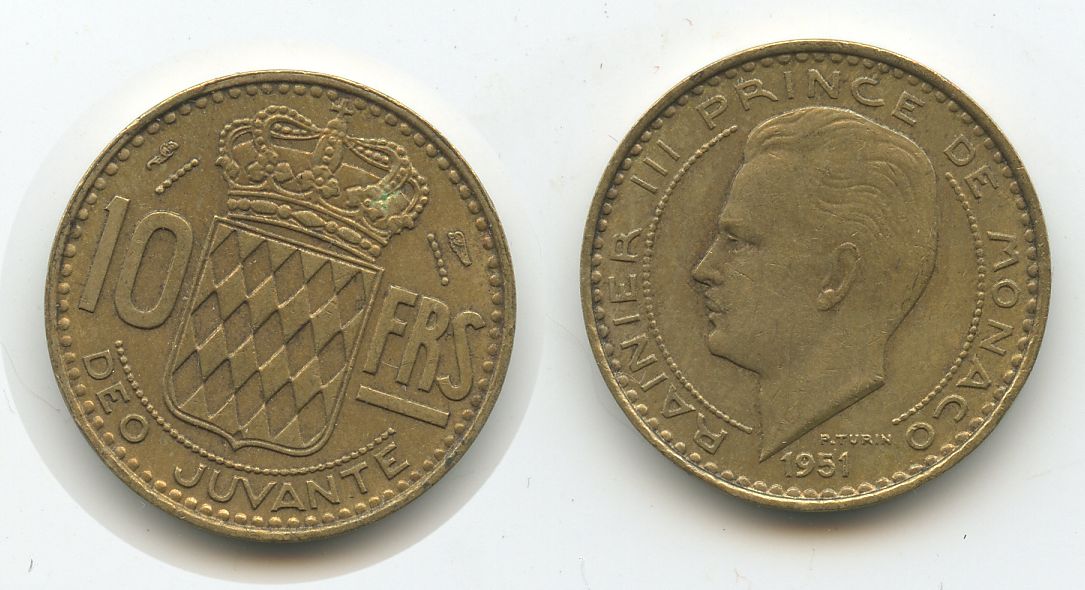 Foto Fürstentum Monaco 10 Francs 1951