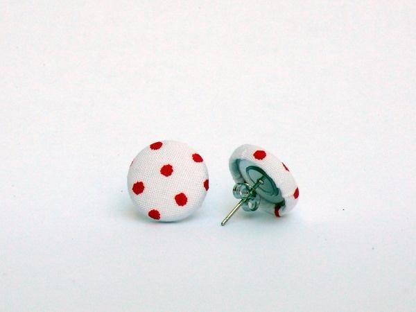 Foto Fabric Button Earring Studs - Red White Polkadot by Poppy Dreams