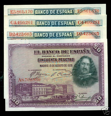 Foto F.c 4   Billetes  50 Pts 1928  S/a  Ebc+ Y S/c-d-e  S/c