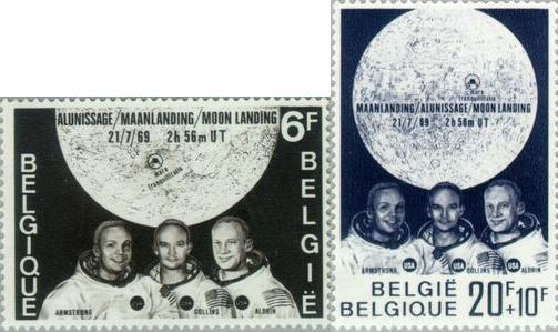Foto FILATELIA - Sellos por países - Bélgica - Correo ordinario - BE01508/09 - 1969 El hombre en la luna Armstrong, Collins, Aldrin Lujo