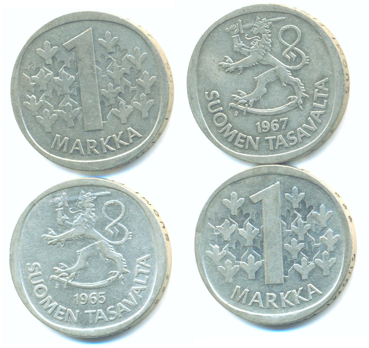 Foto Finnland: 2 x 1 Markka: 1965,1967,