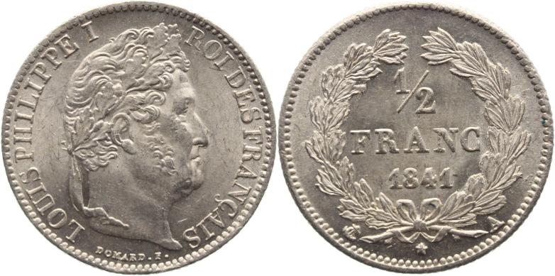 Foto Frankreich 1/2 Franc 1841 A
