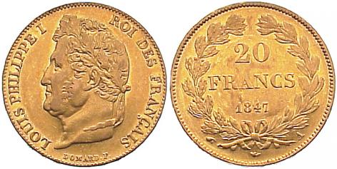 Foto Frankreich 20 Francs Gold 1847 A