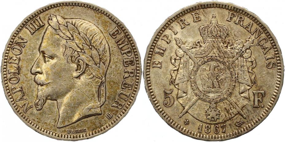 Foto Frankreich 5 Francs 1867