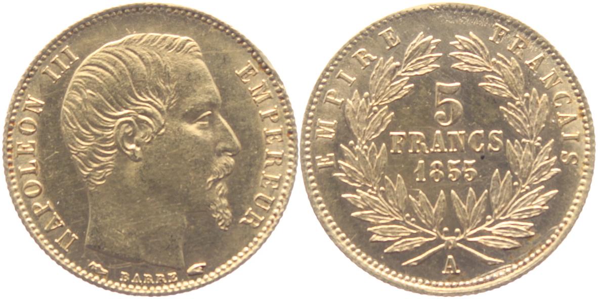 Foto Frankreich 5 Francs Gold- 1855