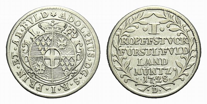 Foto Fulda-Bistum Kopfstück (20 Kreuzer) 1728