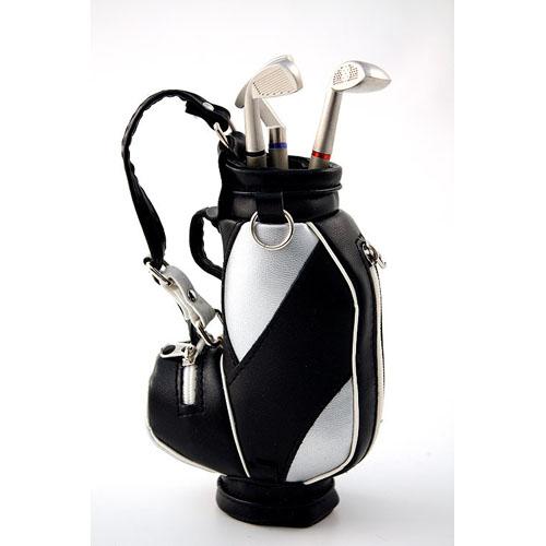 Foto Golf bolsa con 3 boligrafos negra/plata 6x9x18