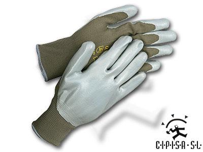 Foto Guante de nylon oscuro, con puño elástico y recubrimiento en palma y dedos de nitrilo gris