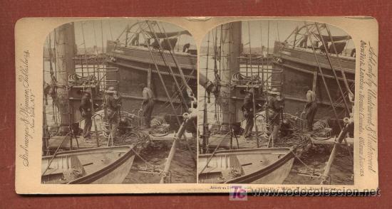 Foto guerra de cuba buzos y obreros trabajando en los restos del main