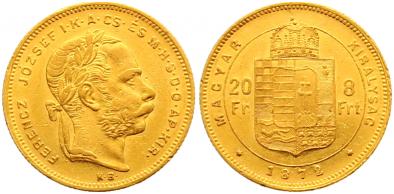 Foto Haus Habsburg 8 Gulden = 20 Francs Gold 1872