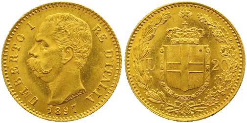 Foto Italien-Königreich 20 Lire Gold 1897 R