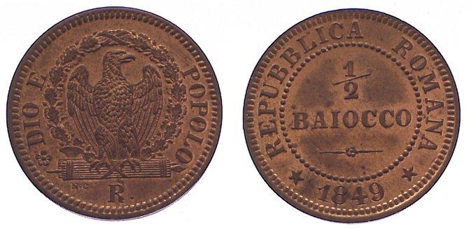 Foto Italien-Römische Republik Cu 1/2 Baioccho 1849