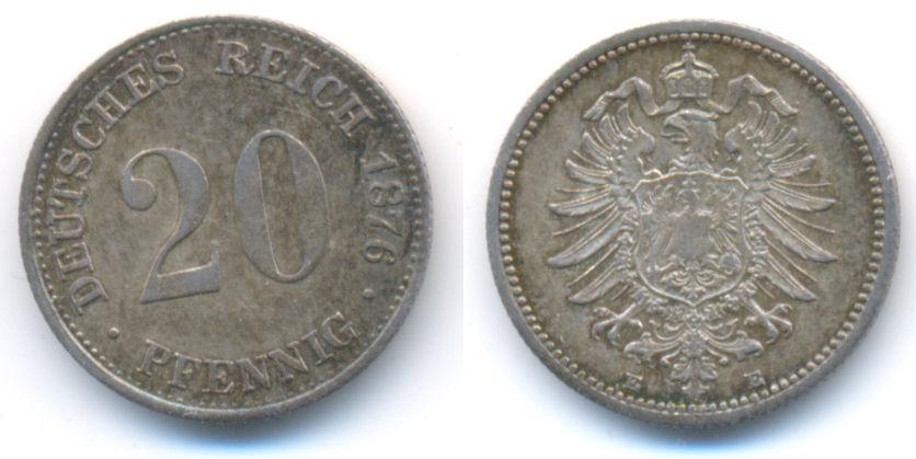 Foto Kaiserreich: Kleinmünzen 20 Pfennig 1876 E